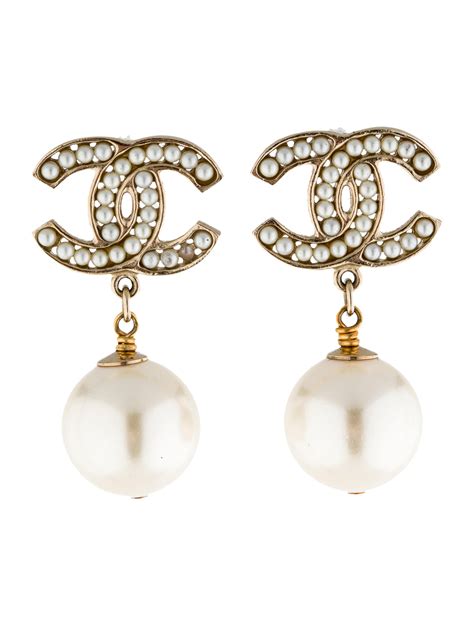 chanel crystal cc pearl drop earrings gold|chanel earrings therealreal.